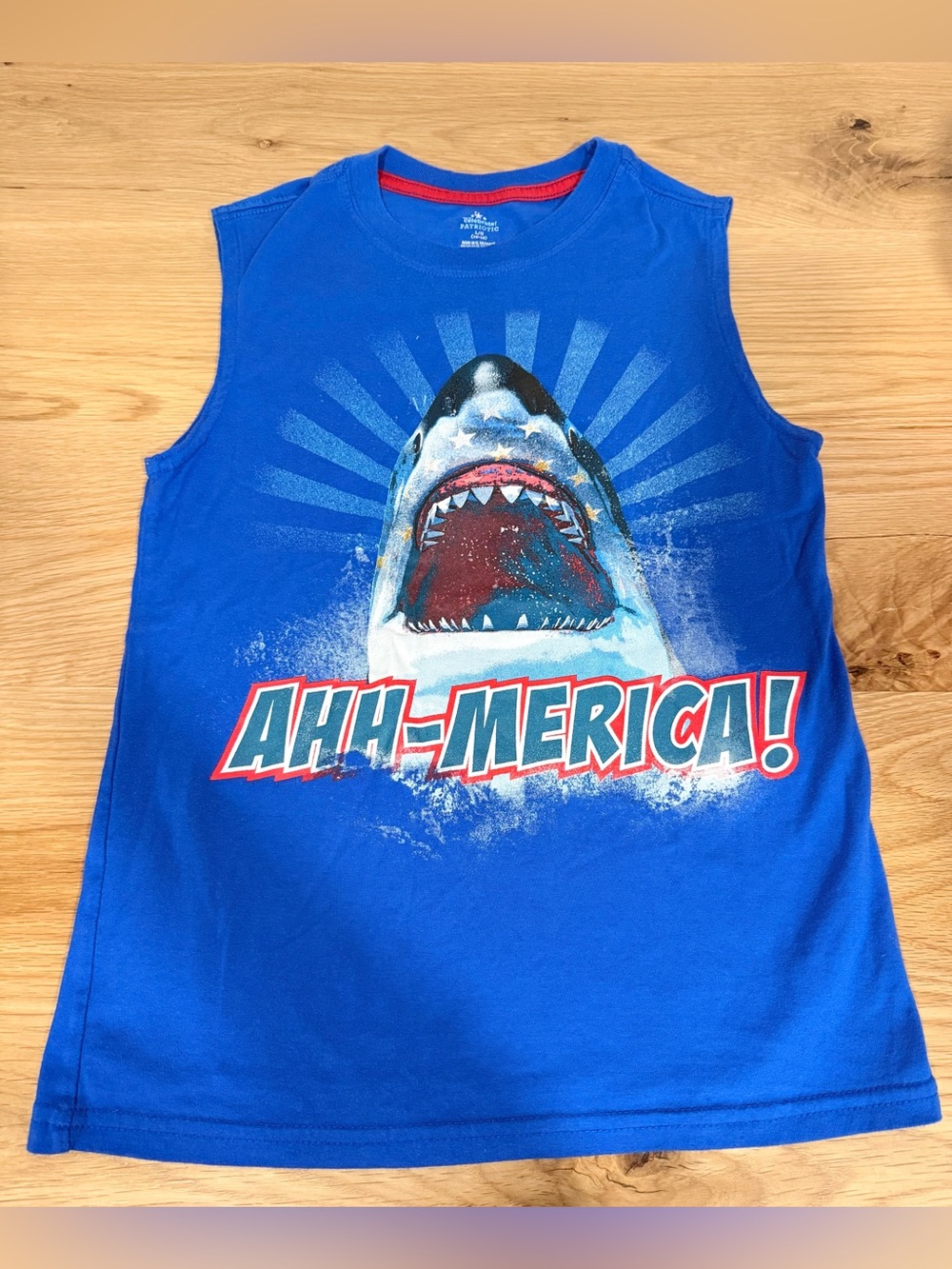 Kids Blue 'Ahh-merica!' Shark Graphic Tank Top